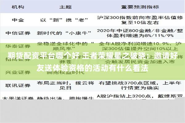 期货配资平台哪个好 王者荣耀星之破晓：邀请好友送体验资格的活动有什么看法