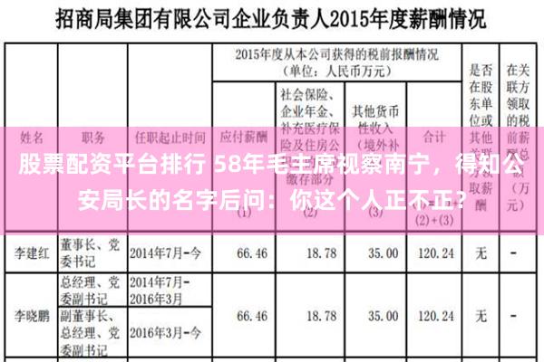 股票配资平台排行 58年毛主席视察南宁，得知公安局长的名字后问：你这个人正不正？