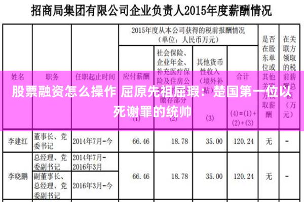 股票融资怎么操作 屈原先祖屈瑕：楚国第一位以死谢罪的统帅